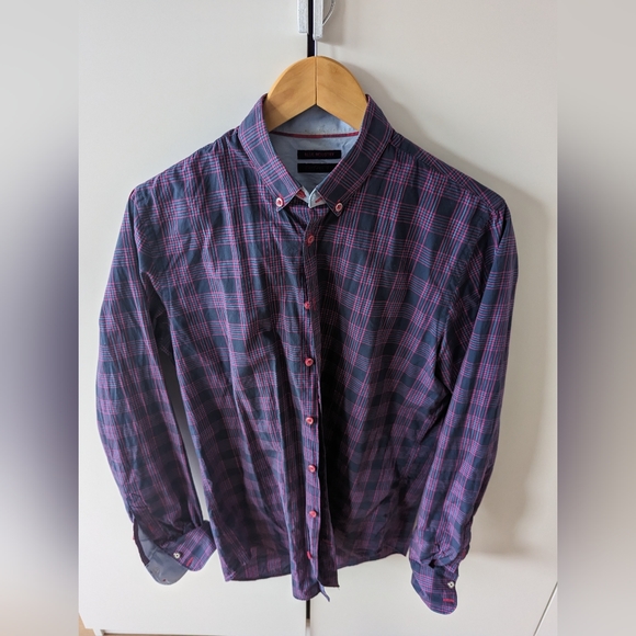 Blue Industry Perfect Fit Shirt Size 39, navy and pink plaid - Picture 4 of 10